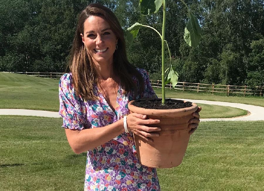 Kate Middleton with the special sunflower for the Delf family.